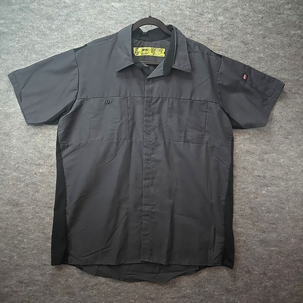 Red Kap Shirt Mens XL Gray Black Ripstop Work Short Sleeve Vented Mesh SY42CB2
